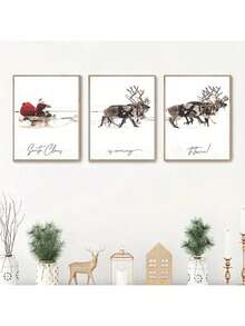 FajerminArt 3入組雪景馴鹿梅花鹿聖誕老人海報,禮品鎮藝術畫布,聖誕節牆藝術,適用於客廳家飾,不含相框 - 彩色 - 查看 8