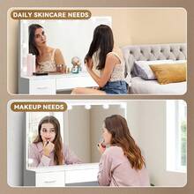 SUN YEE Dressing Table Large Makeup Mirror Vanity Desk White