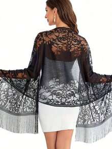 Women's Elegant Lace Scarf, Evening Dress Shawl, Perfect Gift For Valentine's Day, Christmas, Halloween, Mother's Day - 黑色 - 查看 4