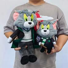 华纳兄弟 100 周年纪念版 - 汤姆和杰瑞毛绒玩偶身穿哈利波特服装，电影迷家居装饰玩偶，圣诞节感恩节礼物 - 黑色 - 查看 3