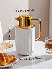 1pc 1000ml/33.8oz Vacuum Insulated Bottle, Minimalist Gold-Plated Design, Push-Button Spout, Glass Liner, Suitable For Coffee, Essential For Back To School - Multicolor - View 2