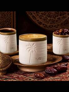 1 pieza Taza de café de terracota rústica de 120 ml/250 ml/310 ml, taza de cerámica tallada a mano de forma creativa con árbol del desierto y camello, taza de té japonesa para latte, té, capuchino, cacao, útiles escolares