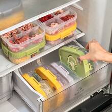 WORTHBUY 1个透明塑料冰箱保鲜盒，带盖，密封防漏，可重复使用，隔层保鲜盒，可微波炉加热，可堆叠，节省空间，适用于厨房和餐厅的食品储存。 - 彩色 - 查看 2