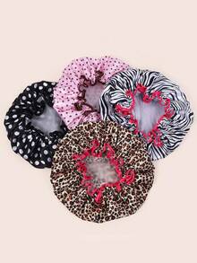 1 pieza Gorro de ducha de doble capa a la moda y resistente al agua, sombrero de baño estampado adecuado para el uso diario de las mujeres