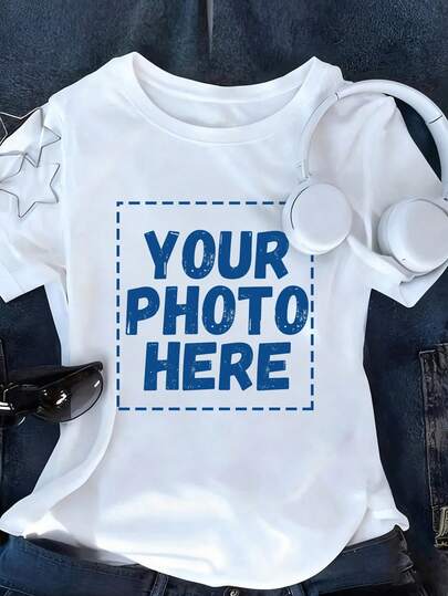 Customized Women Short Sleeve T-Shirt, Personalized Graphic Design, Upload Your Photo/Logo/Poster/Family Photo/Company Team Photo, Spring/Summer Women's T-Shirt, Valentine's Day Gift, Gift For Her, Anniversary Gift, Music Festival, Wedding/Party, Cultural T-Shirt, Holiday Gift, Team Uniform Customization, Summer Top, Charity Team Uniform Customization, One-Piece Customized White