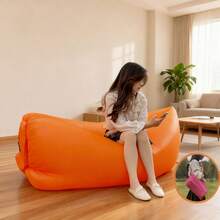 大型充气懒人沙发椅，充气豆袋沙发，无豆袋充气躺椅：灯芯绒质感植绒面料 - 耐用乙烯基材质 - 可折叠收纳 - 最大承重 220 磅 - 尺寸：45 英寸 x 45 英寸 x 28 英寸，可折叠，方便携带，柔软舒适的豆袋沙发，适合室内/室外使用