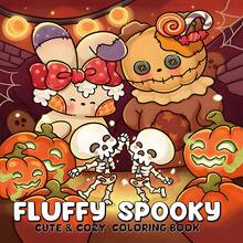 34pages (FLUFFY SPOOKY )Christmas Decoration,Toys, Exquisite Spiral Binding Adult And Adolescent Stress Relief Coloring Book, Includes Cute Horror Creatures, Death Gods, Ghosts, Monsters, Skulls, Bats, And Comfortable And Relaxing Haunted House Scenes