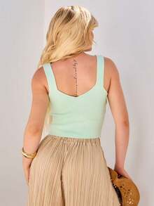 Cropped Alça Grossa Tricô Feminina Decote V Lisa Moda Blogueira Verão Tricot