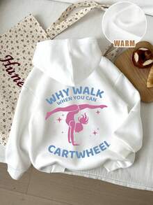 1pc Tween Girls Casual Printed Sweatshirt, Pullover Long Sleeve Thermal Lined Top For Autumn/Winter - Why Walk When You Can Cartwheel, Interesting And Colorful Sweatshirt To Inspire Tween Girl Imagination - White - View 6