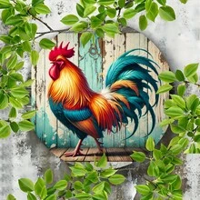 1 pieza Letrero de metal vintage de gallo - Arte de pared redondo, adecuado para cocina, jardín, oficina y decoración del hogar, decoración de pared de metal decorativa duradera e impermeable para exteriores