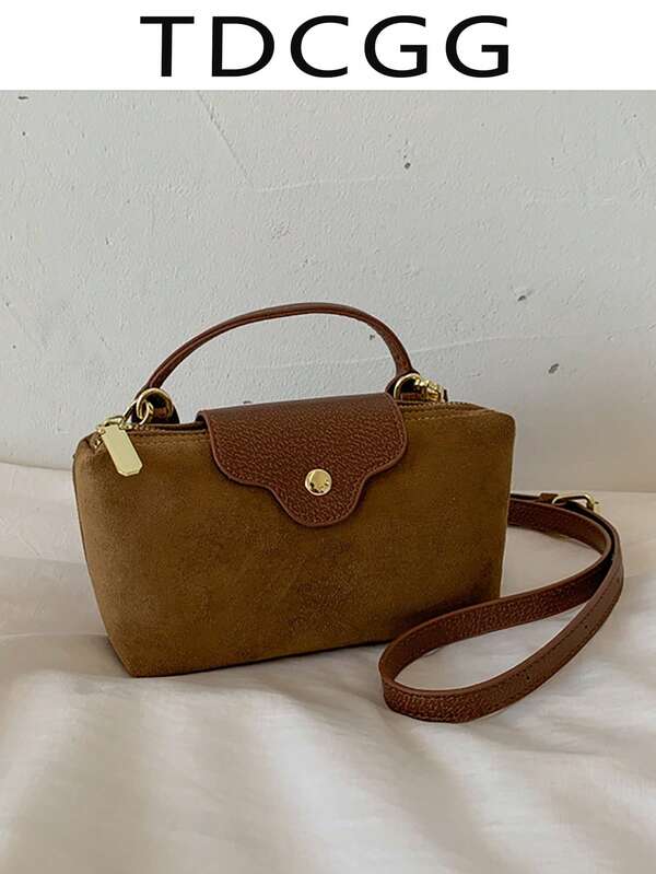 حقيبة كتف صغيرة مربعة من الجلد المدبوغ بألوان البني/الأسود/البني الداكن/الأحمر بطراز كلاسيكي، حقيبة يد بسيطة وأنيقة، مناسبة للخروجات والحفلات والهدايا والتسوق اليومي