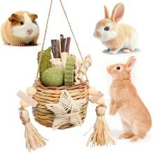 Natural Reedgrass Chew Toy Basket For Small Pets – Hanging Rodent Dental Toys With Hay Lollipop, Apple Sticks, Sweet Bamboo (Hamsters, Rabbits, Chinchillas, Guinea Pigs),21019406 - 紅色 - 查看 1