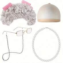 8-Inch Grandma Curly Hair Wig With Curling Iron Set Dress Up Wig, Synthetic Role-Playing Headdress, Retro Style, Elegant Headdress, Curling Iron Compatible, Wavy Hair Piece, Hair Volume Enhancer, Theater Performer, Retro Lovers Suitable For Role-Playing, Halloween Theme Party-Anime Hairstyle, Halloween Costume, Bright Shape, Durable Material, A Must For Role-Playing Lovers - Multicolor - View 16