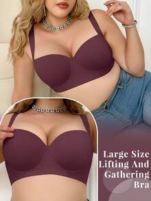 MIMILEMON Plus Size Seamless Beige Women's Bra, Smooth Minimalist Wide Strap Comfortable Lift Bra - Purple - View 5