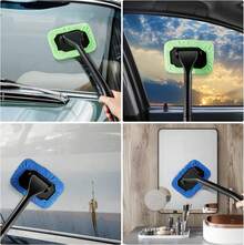 Car Window Glass Cleaning Brush, Black Handle With Two Replaceable Microfiber Mop Caps, Perfect For Kitchen & Bathroom, Car Accessories, Car Wash & Maintenance, Car Cleaning Brushes, Fingerprint & Dust & Mist Removal - Màu xanh lam - Xem 2
