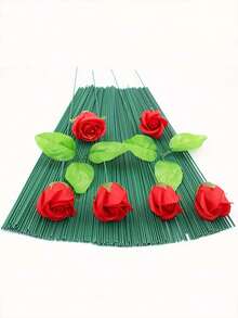 200pcs/100pcs/10pcs 绿色涂层花茎，DIY工艺和插花线，防水铁丝，适用于节日装饰和手工艺项目，可调节花园框架支撑植物攀爬，可缠绕和成型植物支撑，多用途花茎用于人造花茎，超强且易于卷起，不同形状的DIY花束装饰配件花园工具装饰 - 彩色 - 查看 5