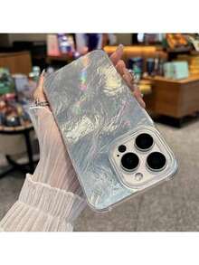 1pc Minimalist Glacier Texture 3D Embossed Asymmetrical Wave IMD Shockproof Phone Case, Gradient Silver Foil Laser Reflective Artistic Design, Suitable For Android/Compatible With OPPO/Compatible With VIVO/Compatible With Honor/Compatible With Redmi/Transsion/ Smartphones,International Version, Not The Domestic Version - Multicolor - View 7