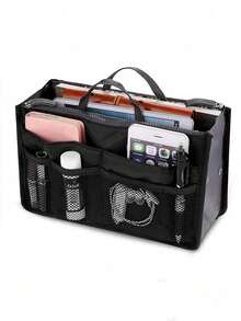 女士旅行插入式整理手提包大型襯裡化妝袋女士手提袋經典內部可攜式整理袋化妝包化妝用具適用於青少年女孩女性大學生新手和白領工人的組織者學校用品老師禮品返校老師配件