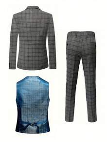 I FineLong 3 PiecesLightweight Business Suit Set For Men - Dark Grey - View 2