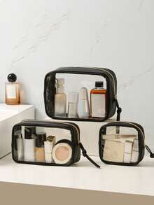 Geantă cosmetică mică transparentă pentru poșetă, geantă de machiaj mini transparentă pentru școală, geantă de machiaj transparentă drăguță pentru călătorie, geantă mică din piele albă pentru machiaj, geantă de toaletă, geantă pătrată impermeabilă cu fermoar, penar, geantă de ruj, geantă de machiaj, potrivită pentru studenți și uz zilnic, cadouri pentru prieteni și iubite.