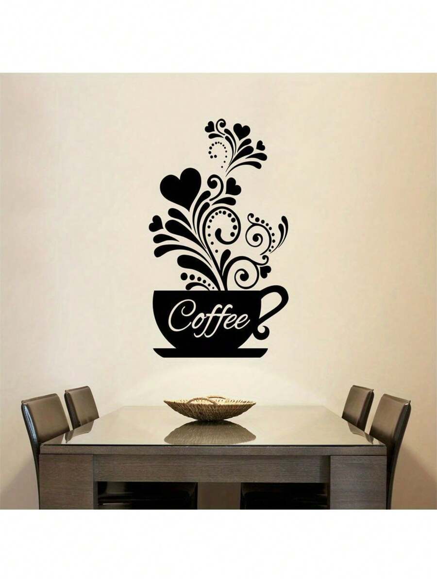1 buc autocolant de perete ghiveci de flori negru ceașcă de cafea autocolant decorativ din PVC autocolant detașabil autoadeziv ușor de rupt decorare casă fă-ți viața un aspect nou autocolant decor de sărbători cadou de ziua de naștere de absolvire decor de perete decor cameră autocolante de perete autocolante
