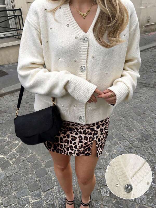 New Autumn/Winter Women Knit Sweater, Suitable For Casual, Vacation, Date, Party And All Seasons, Sparkling Rhinestone Decor Top