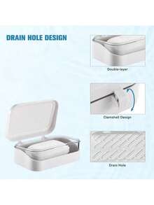 1pc Quick-Drain Soap Dish With Lid - Thickened Non-Slip Bath Organizer, Detachable Shower Caddy For Home/Dorm/Travel, Multi-Color Options, 2 Layers Rectangular Soap Box Container For Shower Bathroom, Holiday Camping Holiday Essentials Vacation Accessories, For Bathroom, Travel, Without Drilling