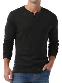 Men's Henley Long Sleeve Casual Classic Button Pullover Tee - Styles - Gray - View 6
