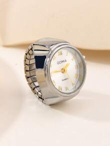 1pc Personalized Kpop Western Mini Creative Multiple Styles Can Be Combined And Matched Freely Digital Funky Silver Cas Elastic Strap Adjustable Jewelry Mood Colorful Dial Can Read Time Watch Rings Gift Clock Watch For Women Fingers Nails Wear Gold Rings Set Jewelry - Silver - View 5