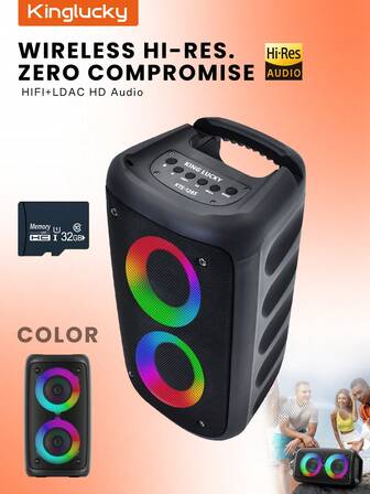 Kinglucky Altavoz inalámbrico con subwoofer, altavoz boombox grande, altavoz estéreo, subwoofer, altavoz inalámbrico para exteriores, luz de fiesta, TWS/MIC