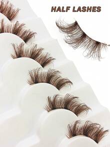 Asiteo 7 Pairs Brown Natural Half-Eye False Eyelashes, Natural Cat Eye False Eyelashes Makeup Tools, Extra Long Fluffy Faux Mink False Eyelashes With Transparent Band, Natural Long Cat Eye False Eyelashes, 3D Fluffy False Eyelashes, Mini Cute Super Short Half-Eye False Eyelashes, Suitable For Cosplay - 棕色 - 查看 4