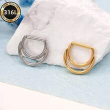 1pc 316L Stainless Steel D-Shape Double Layer Nose Septum Clicker - Suitable For Nose Ring, Cartilage, Ear Helix, Hinged Segment, Seamless Daith Conch Piercing Jewelry, 16G - 1pc - View 5
