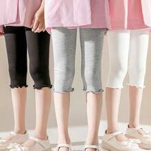 3pcs/Pack Kids Elastic Waist Ruffle Hem Solid Color Capri Leggings - Multicolor - View 9