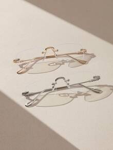 2 PCS Women's Metal Rimless Light Glasses Rectangle Frame Premium Eye Protection Rimless Glasses Suitable For Daily Clothing Decor And Back To School - Multicolor - View 17