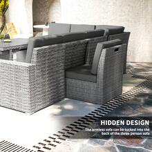 Outsunny 10 Seater Rattan Dining Set With Expandable Table And Nesting Chairs, Rattan Garden Furniture Set With Cushions, Outdoor Dining Table And Chairs, Sectional Corner Sofa Set, Light Grey - Light Grey - View 4