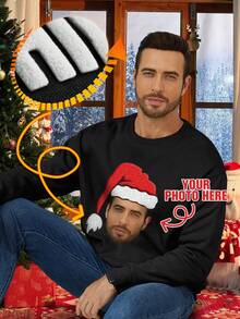 Felpa unisex personalizzata con stampa grafica, include tecnica di stampa a floccaggio, casual, vestibilità morbida, adatta per vacanze, attività all'aperto, festività, possibilità di utilizzare proprie foto o loghi, adatta per coppie, scherzi, regali a sorpresa, abbigliamento sportivo da ragazzo/ragazza, stile basic, autunno/inverno, streetwear, regalo ideale per fidanzato, fidanzata, famiglia, regalo natalizio per lui, manica lunga - nero - Visualizzare 1