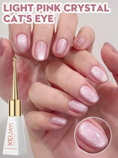 XEIJAYI Esmalte de uñas en gel de ojos de gato magnético de 10 ml, brillo de cristal, rosa claro transparente. Esmalte de uñas en gel resistente al desprendimiento para UV/LED para diseños de arte de uñas