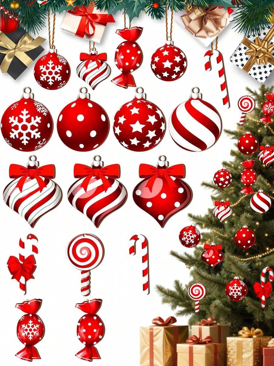 12件套圣诞装饰品 - 木制拐杖糖、棒棒糖挂饰，适用于圣诞树、节日家居、派对、咖啡馆、超市装饰、冬季仙境假日新年圣诞树、节日用品、家居装饰、房间装饰、节日装饰、圣诞树装饰、室内外家居摆设 - （注意：1件不含绳子）