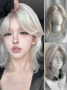 蕾丝铂金狼鱼短假发套装，时尚前卫，男女通用灰色鲤鱼头全头假发套装，逼真合成发 - 彩色 - 查看 1