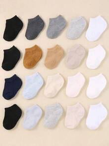 20双男女通用婴儿袜，适合婴幼儿 | 12双黑色、白色、灰色纯色低帮袜 | 柔软、弹力、透气，适合日常穿着 | 万圣节、感恩节、圣诞节送礼佳品 - 彩色 - 查看 3