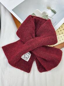 1 件儿童简约百搭颈部保暖针织围巾，男女通用厚款保暖十字交叉围巾，适合秋冬季