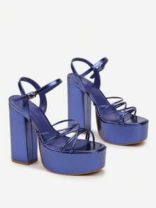 Giày sandal đế xuồng quai mảnh thanh lịch dành cho nữ - Mùa hè/Bãi biển, Buổi tối/Tiệc tùng - Màu xanh lam - Xem 4