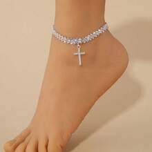 1pc Elegant Luxury Rhinestone Cross Design Anklet, Suitable For Women's Daily Wear