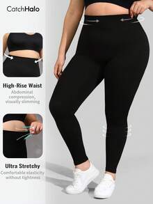 Leggings sin costuras para mujer talla grande con 4 vías de estiramiento - Pantalones de yoga con control de abdomen y cintura alta, adecuados para figuras curvilíneas | Mallas transpirables a prueba de sentadillas (Negro, 0XL~3XL) - Negro - Ver 1