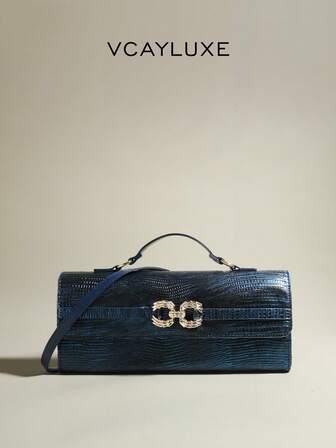 1pc Elegant & Luxurious Faux Lizard Skin PU Leather Handbag With Shiny Decorative Clasp, Detachable Shoulder Strap, Suitable For Daily Use, Parties, Travels, Office, Outings - Vintage Style Bag For Fashionable Women