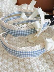 1件条纹蓝色可爱女孩蕾丝发箍 - 多功能独特小蝴蝶发饰，可用于化妆、发箍、女士头饰 - 彩色 - 查看 4
