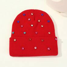 1 件彩色水钻无檐便帽，朋克风格钻石针织帽，时尚男女通用秋冬保暖帽，适合日常、户外、骑行、钓鱼 - 彩色 - 查看 7