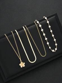 4 chiếc vòng cổ hình chữ Y đính ngọc trai giả hoa thanh lịch, đa năng dành cho nữ, thích hợp cho kỳ nghỉ, tiệc tùng, sinh nhật, Giáng sinh, đeo hàng ngày - Vàng - Xem 5