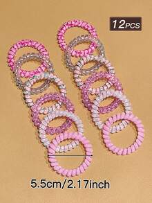 12个粉色螺旋发圈，高弹力发圈，甜美可爱风格，女士发饰，适合日常休闲和户外活动，也可用作学习用品、发饰、女性配饰、发绳马尾辫头饰橡皮筋 - 粉色 - 查看 4