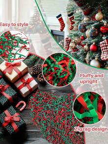 1 Gói Giấy Nhét Quà Giáng Sinh, Giấy Vụn Gói Quà Màu Xanh Lá Và Đỏ, Giấy Vụn Cắt Nhăn Dùng Để Nhét Quà, Thích Hợp Cho Sinh Nhật, Giáng Sinh, Lễ Tạ Ơn, Đám Cưới, Dùng Để Nhét Giỏ Quà, Vật Liệu Đóng Gói. - Đỏ và xanh lá cây - Xem 4